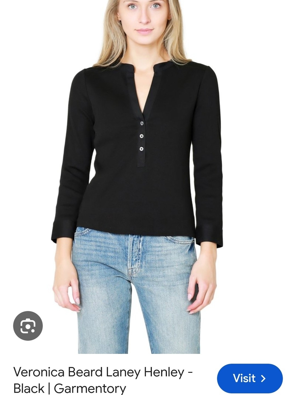Veronica Beard Laney Henley Top Long Sleeve Black Size M